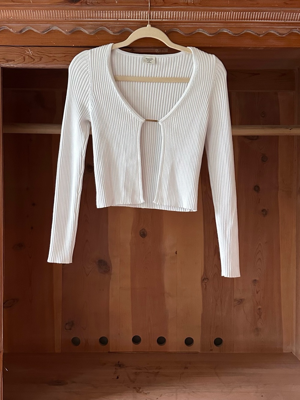 Abercrombie Ribbed Scoop-Neck Long Sleeve Top - White
